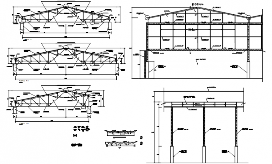 Bulk roof all sided section and constructive structure drawing details dwg file
