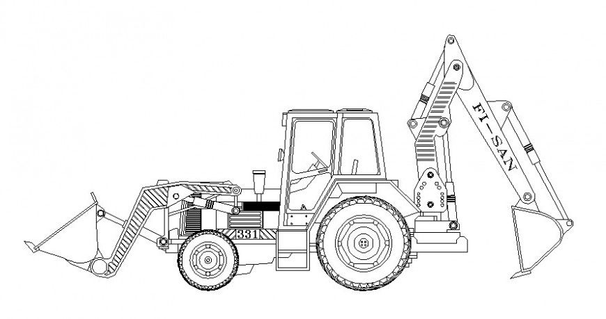 Bulldozer vehicle block elevation in AutoCAD file 