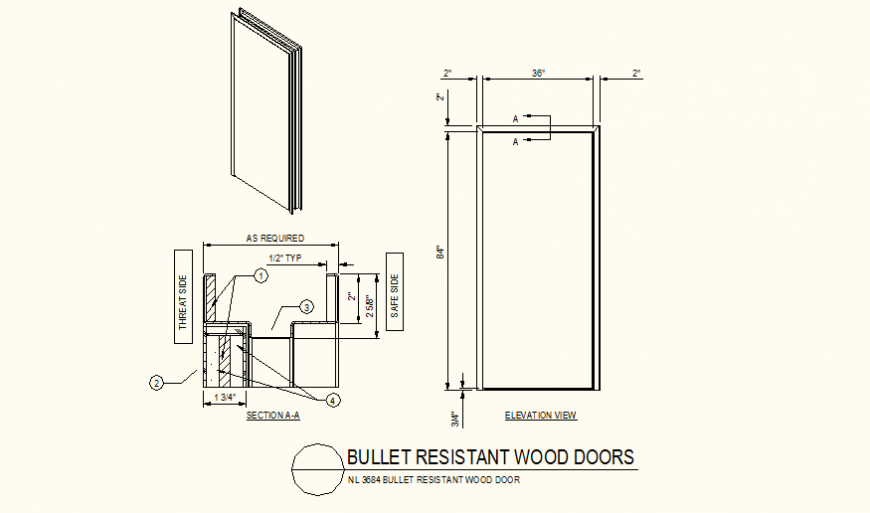 Bullet proof door detail section and elevation layout file
