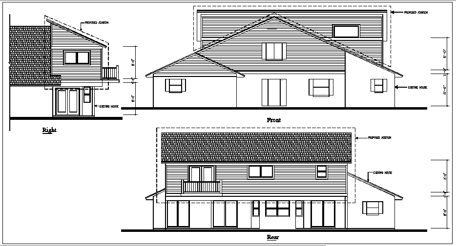 bungalow elevation view detail dwg file