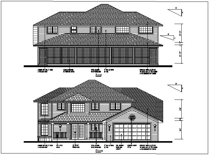 bungalow elevation view detail dwg file
