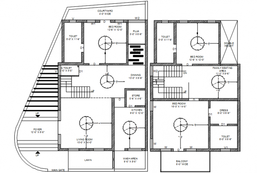 Bungalow 2d view layout floor plan CAD drawings autocad software file