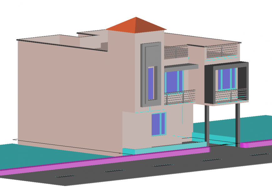 Bungalow 3 D modal detail dwg file