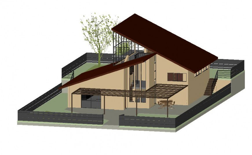 Bungalow 3d model elevation design dwg file