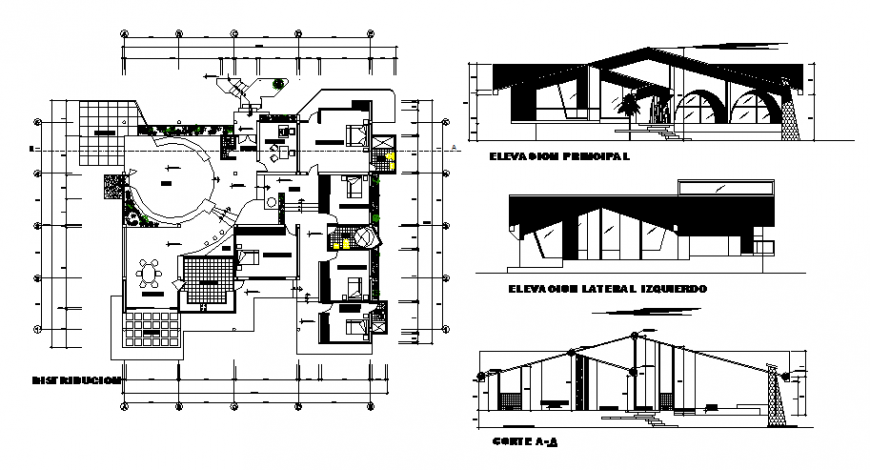Bungalow  working detail drawing in dwg file.
