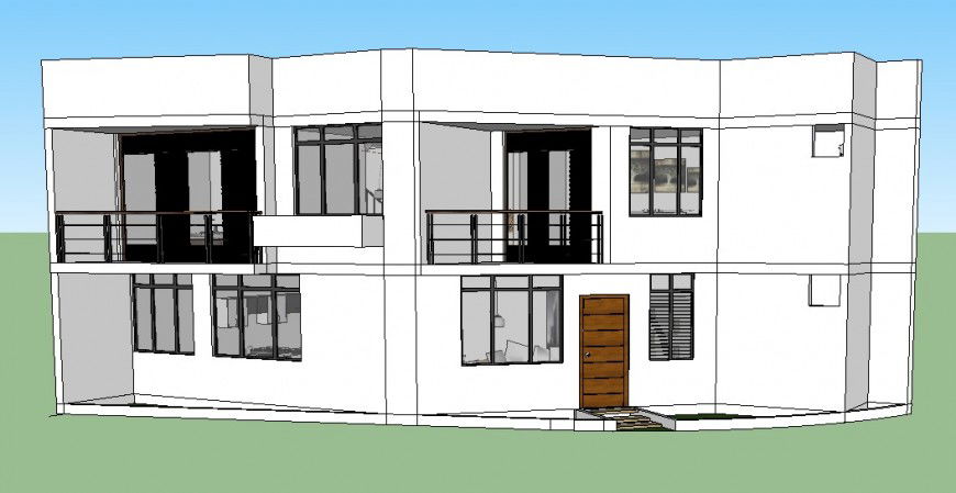 Bungalow building structure 3d model layout sketch-up file