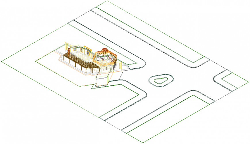 Bungalow building structure detail elevation 2d view autocad file