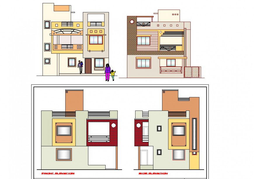 Bungalow building structure detail elevation 2d view CAD block layout autocad file