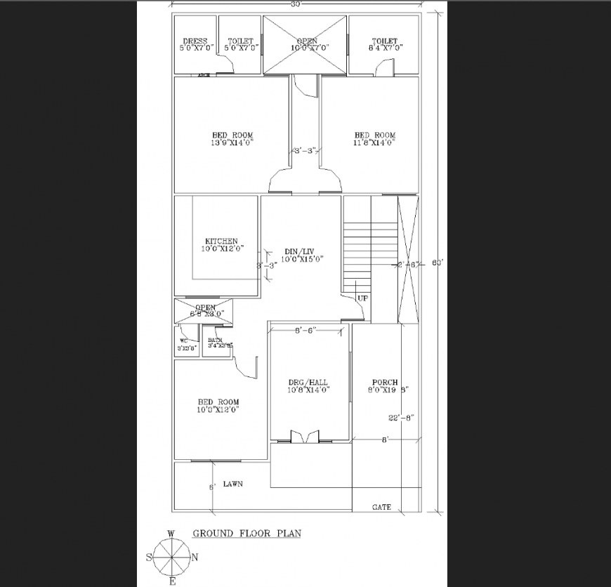 Bungalow design  plan in dwg file.
