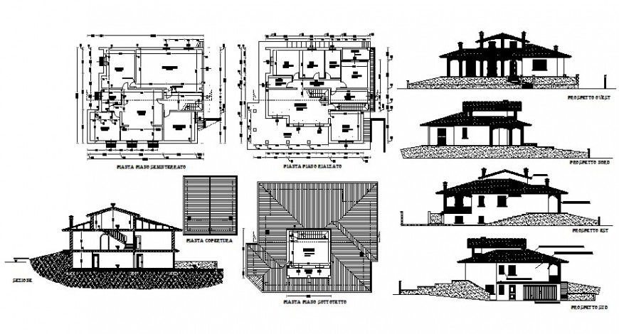 Bungalow design elevation, section, floor plan and auto-cad drawing details dwg file