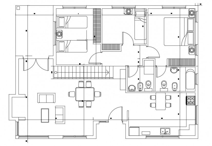 Bungalow drawings detail 2d view floor layout plan autocad file
