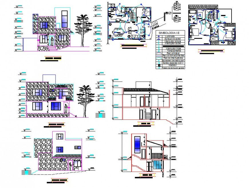 Bungalow electrical layout plan drawing in dwg AutoCAD file.