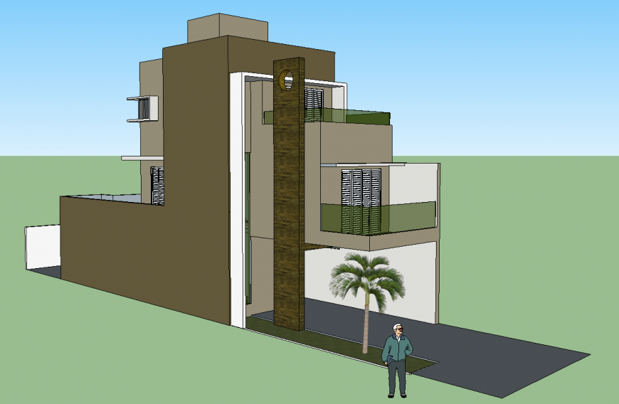 Bungalow exterior designing 3d model in skp Sketch Up file.