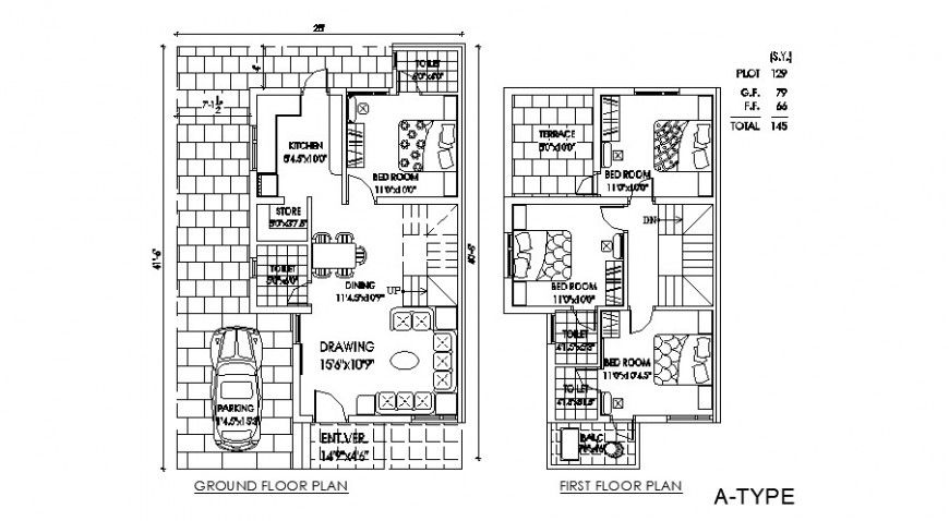 Bungalow floor plan drawing in dwg file.