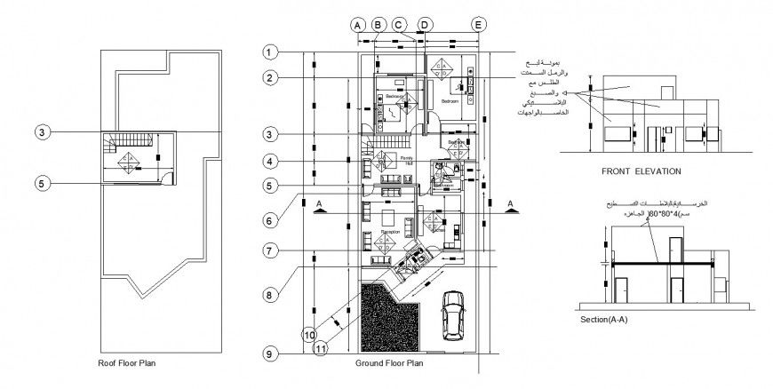 Bungalow ground floor and roof floor plan in dwg file.