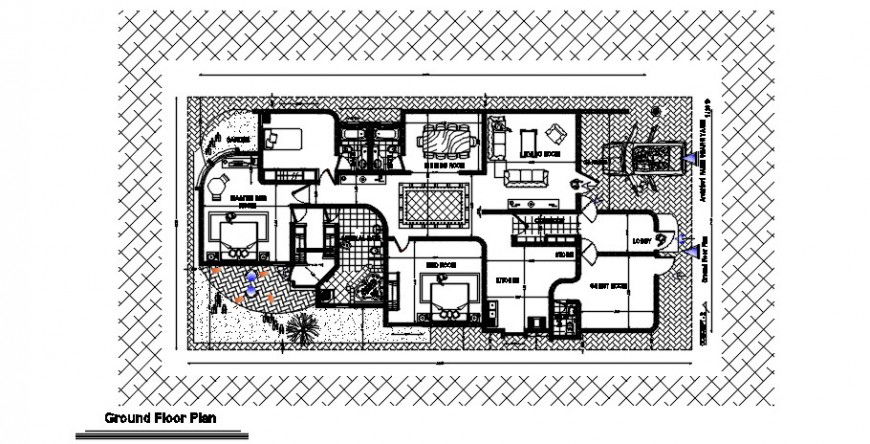 Bungalow ground floor level plan dwg file