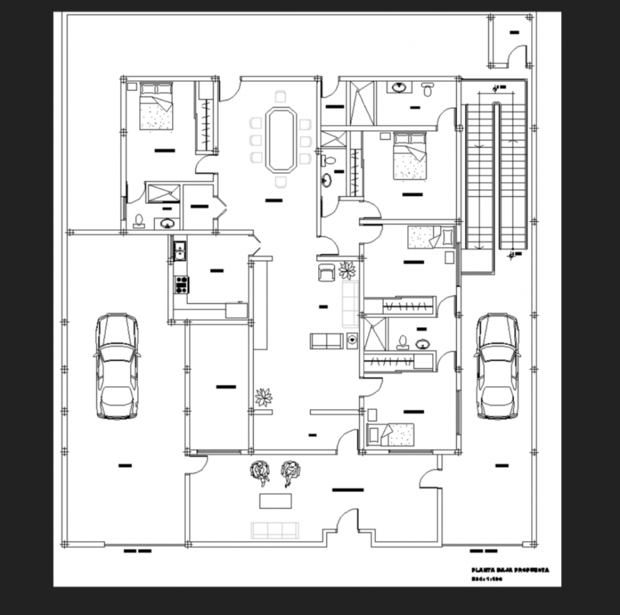 Bungalow ground floor plan in dwg file.