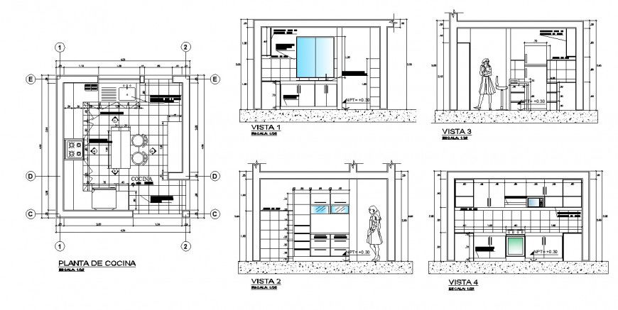 Bungalow kitchen interior drawing in dwg file.