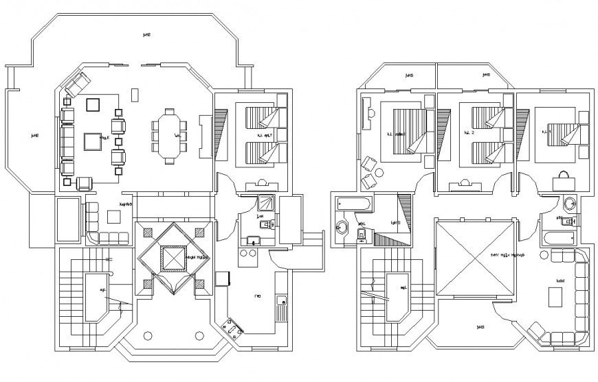 Bungalow layout plan detail drawing in dwg AutoCAD file.