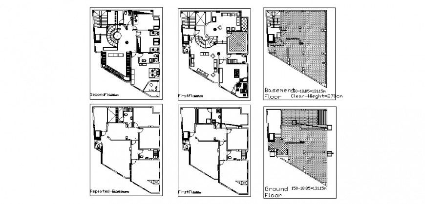 Bungalow layout plan detail working drawing in dwg AutoCAD file.