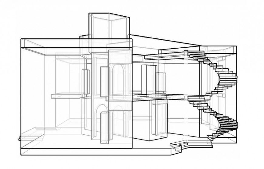 Bungalow perspective view drawing in AutoCAD file.