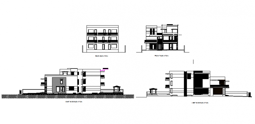 Bungalow residential elevation plan detail dwg file