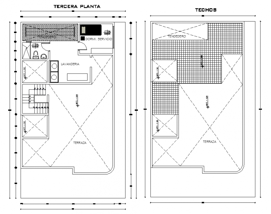 Bungalow residential housing elevation and plan layout file