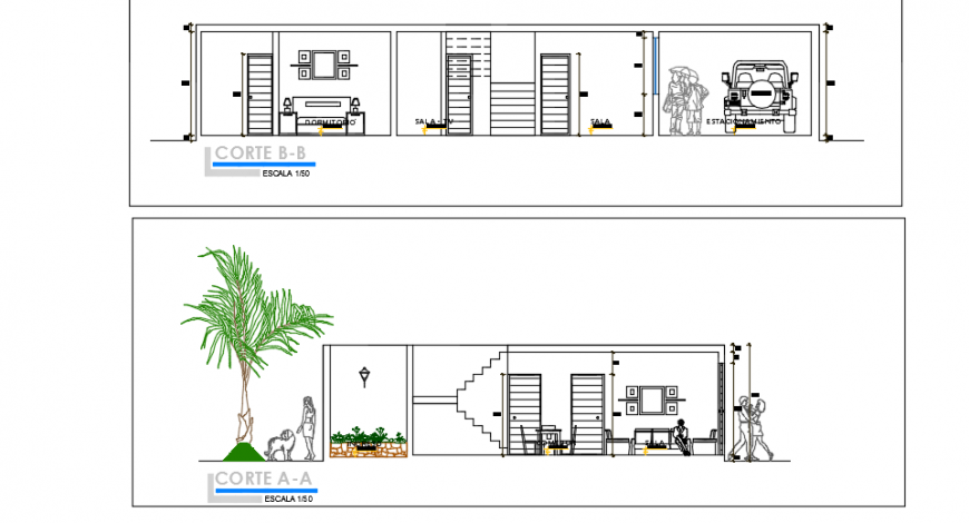 Bungalow sectioanl elevation detail dwg file