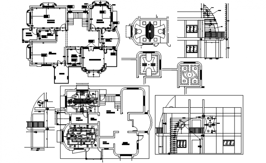 Bungalow section, floor plan and ceiling cad drawing details dwg file