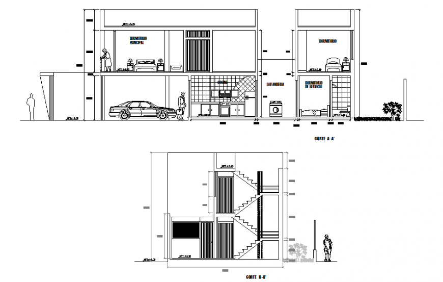 Bungalow sectional interior detailing dwg file