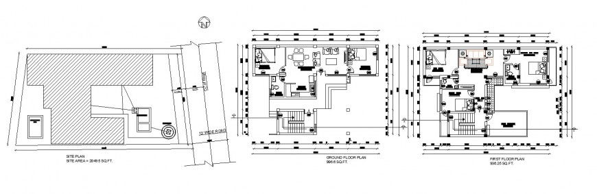 Bungalow site and floor plan drawing in dwg file.