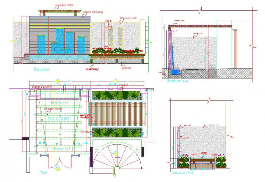 Bungalow small garden area design in dwg file.