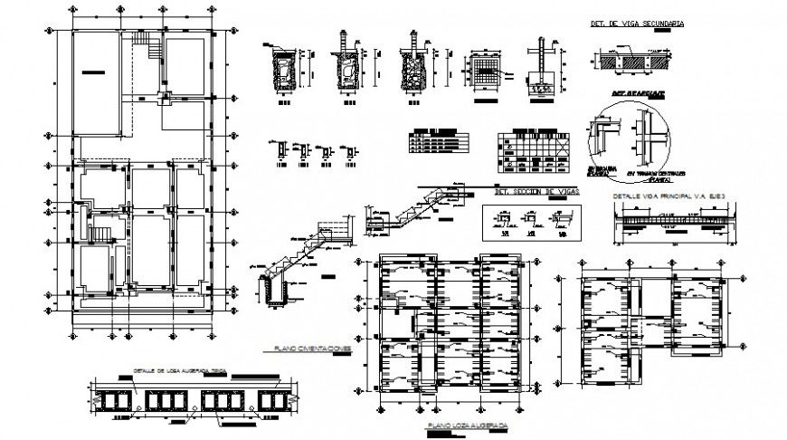 Bungalow structure and working drawing in dwg file.