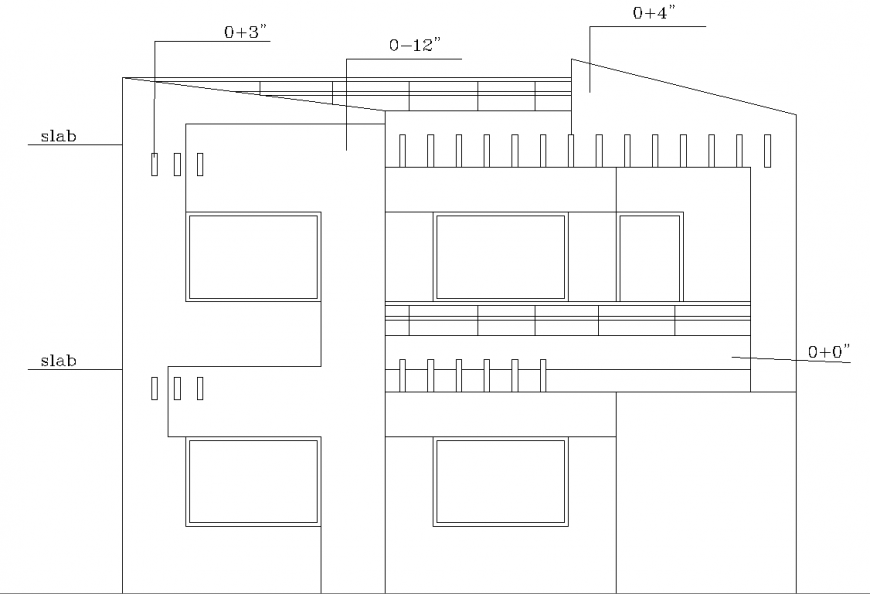 Bungalow top elevation drawing in dwg AutoCAD file.