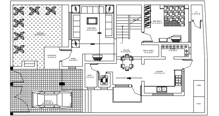 bungalow top view plan details with top view furniture detail