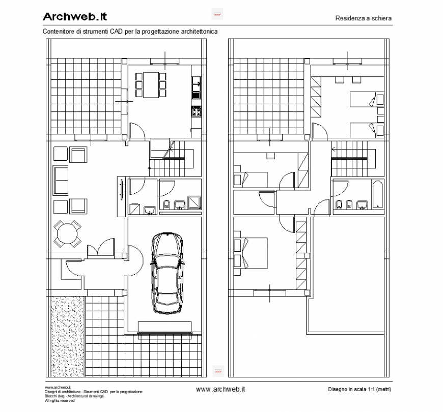 Bungalow unit plan presentation drawing in dwg file.
