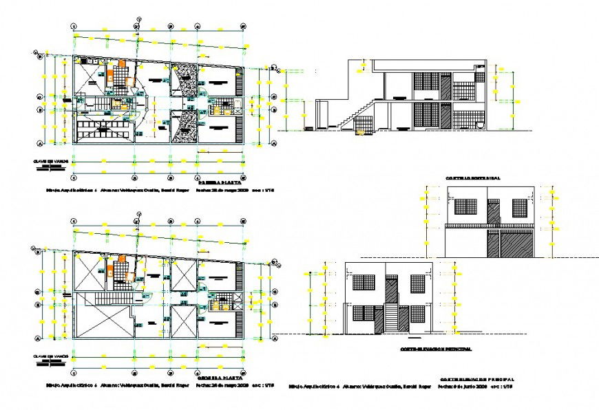 Bungalow view elevation detail and plan