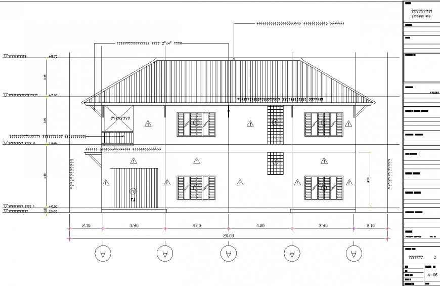 Bungalow with sloping roof elevation drawing in dwg file.