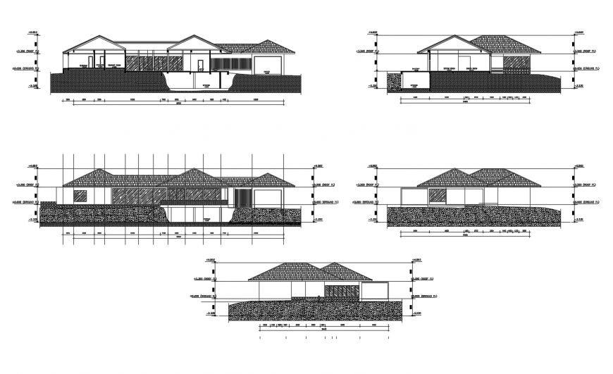 Bungalows different elevation in AutoCAD software