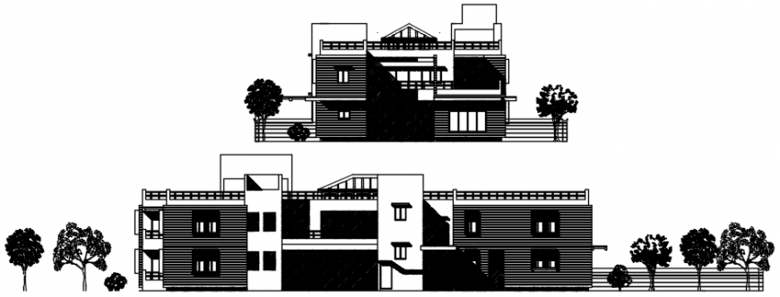 Bungalows different side elevation in AutoCAD file