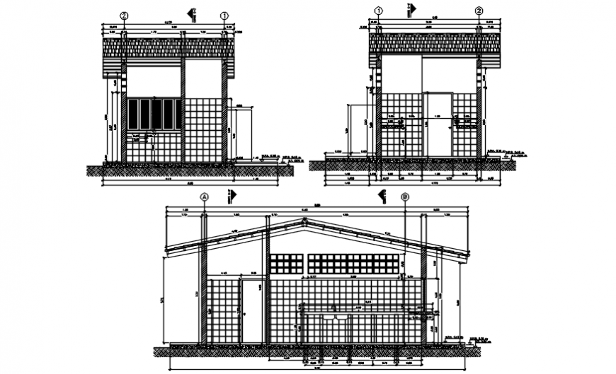 Bungalows elevation and side view in auto cad software