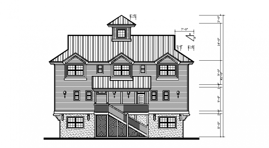 Bungalows elevation in auto cad file