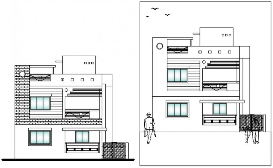 Bungalows elevation in AutoCAD software