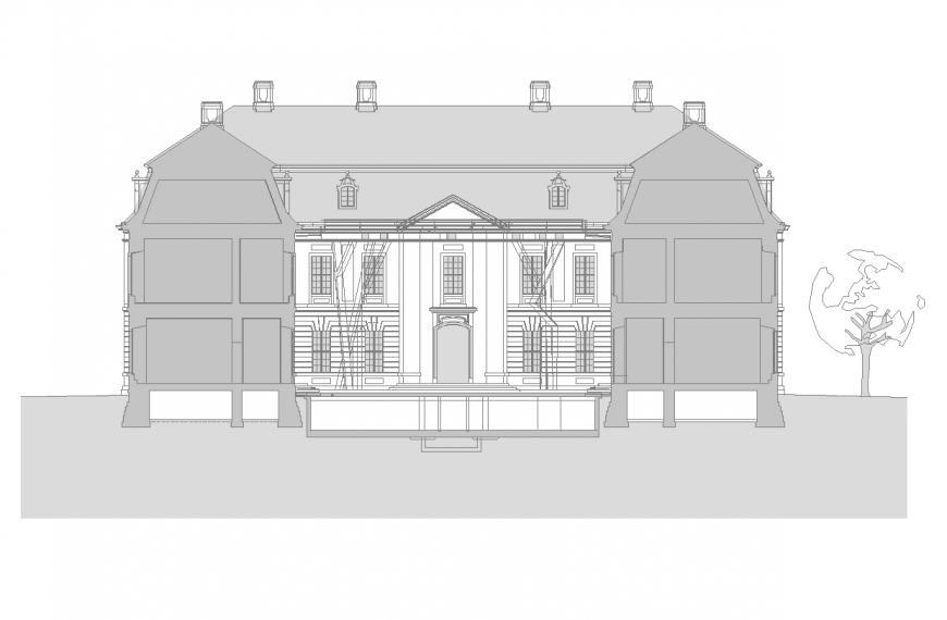 Bungalows elevation with architectural detail dwg file