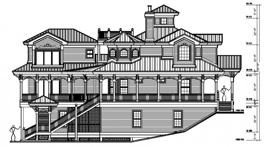 Bungalows elevation with stair area in AutoCAD file