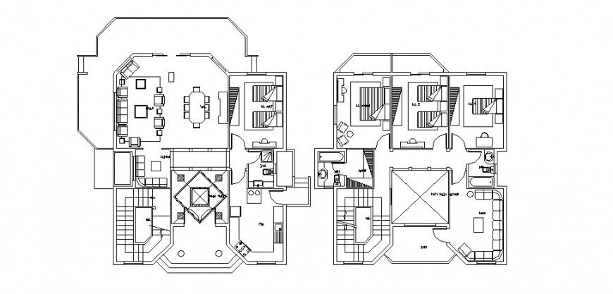Bungalows floor plan in AutoCAD software