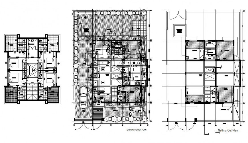 Bungalows floor plans in auto cad file