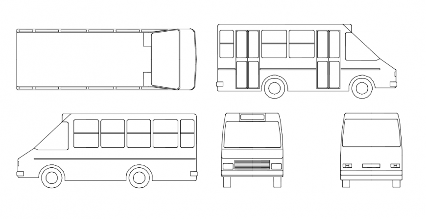 Bus all side of vehicle elevation detail dwg file detailing