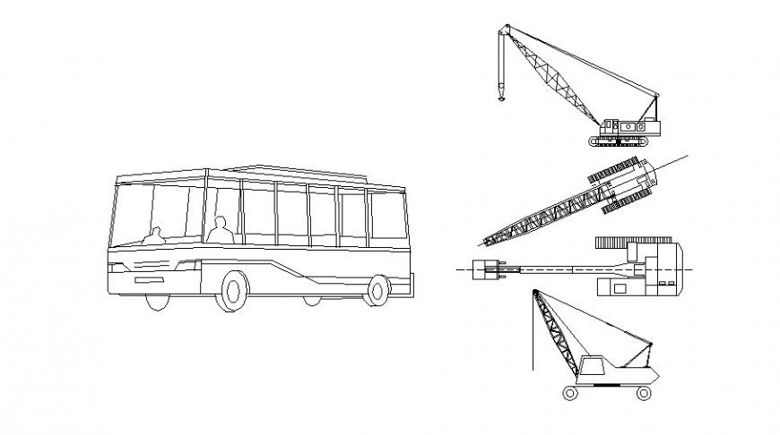 Bus and multiple crane elevation blocks cad drawing details dwg file