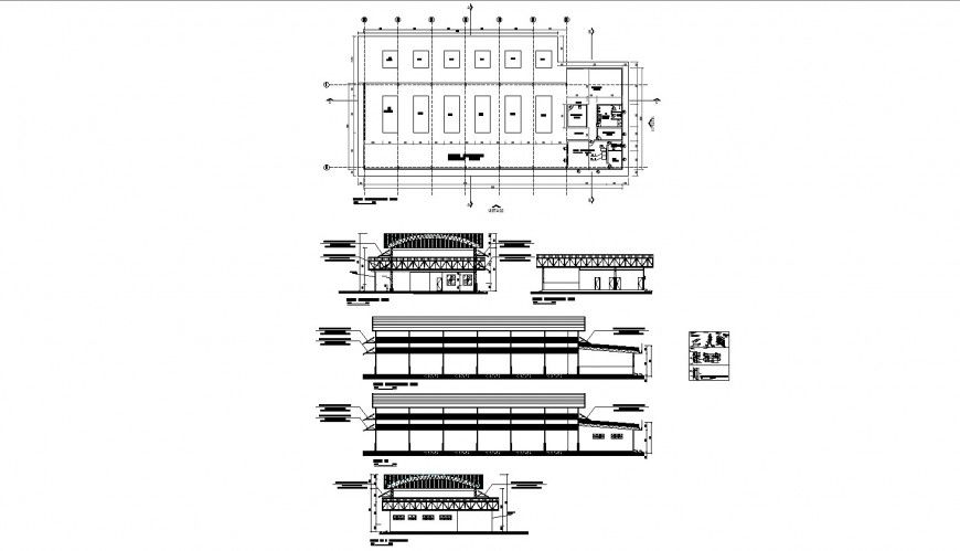 Bus stand exterior shade detail structural drawing in dwg AutoCAD file.